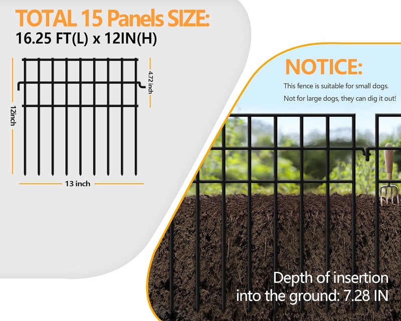 KYATE 15 Panels Dog Digging Fence Barrier, 16.25ft(L) X 12in(H) Animal Barrier Fences, No Dig Defense Rabbits Fencing for Garden Outdoor Yard Deck Bottom Blocker - Image 2